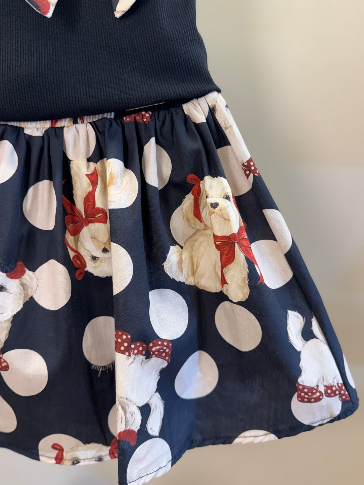 Conjunto Infantil Regata Maxi Laço e Saia e Algodão Cachorrinhos & Lacinhos Preto - Pituchinhus