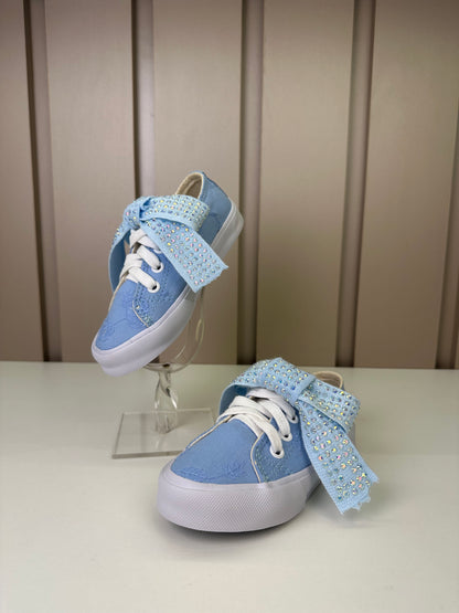 Tênis Infantil Casual Rendado Laço Strass Azul Claro - Luluzinha