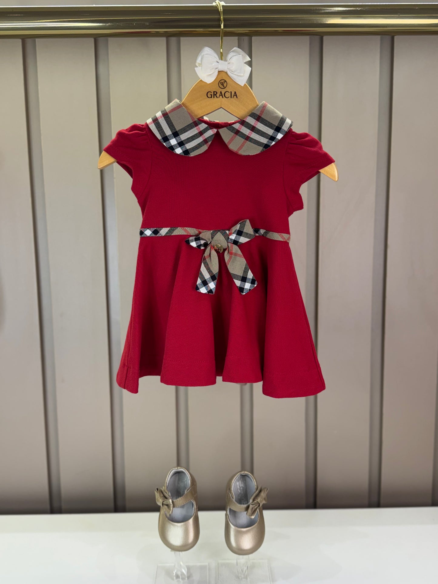 Vestido Bebê Piquet Gola Xadrez Vermelho - Um Mais Um