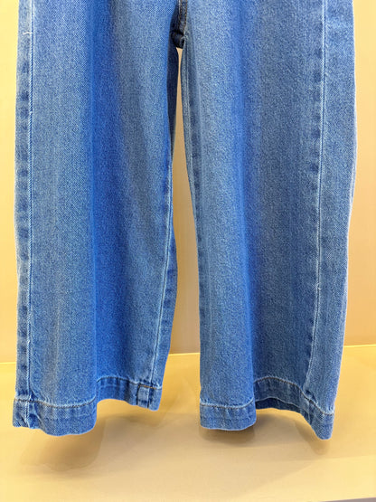 Calça Infantil Jeans Wide Leg Cós Alto Com Elástico - Momi