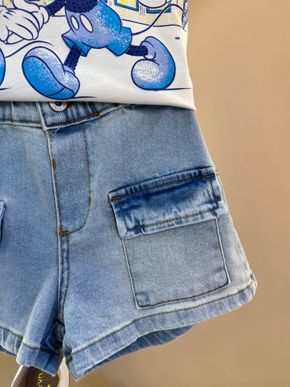 Conjunto Infantil Blusa Mickey e Minnie e  Shorts Jeans Two - Animê