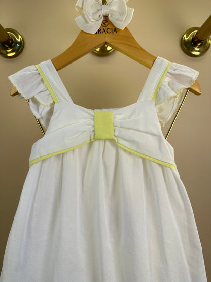 Vestido Infantil Branco Bordado Detalhes Amarelo - Petit Cherie