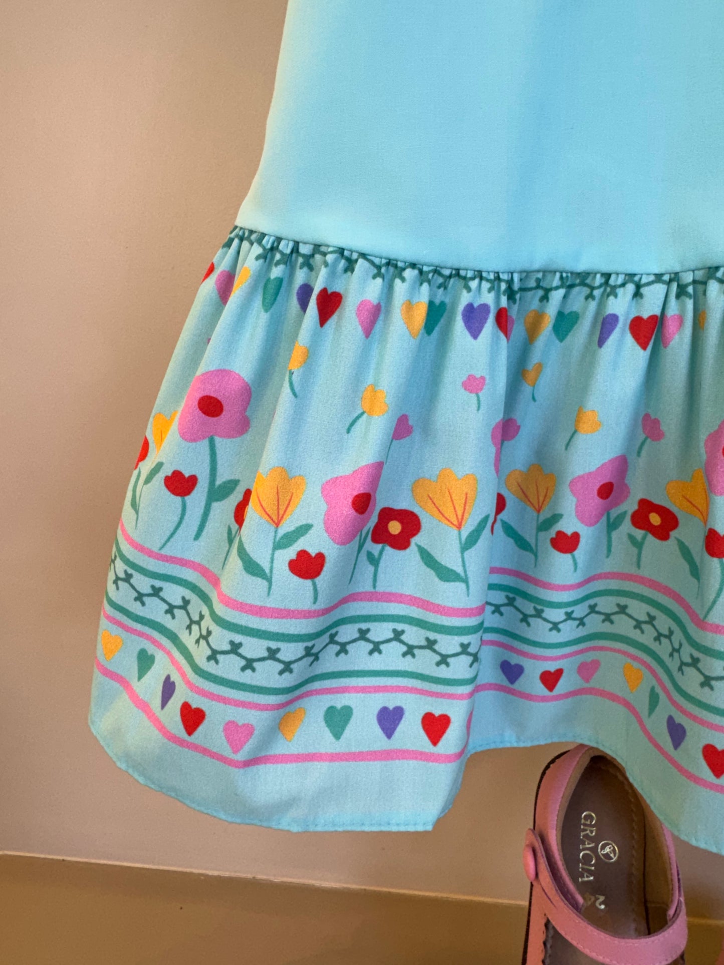 Vestido Infantil Tricoline Barrado Flores e Corações - Mon Sucre