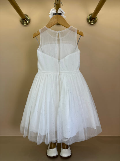 Vestido Infantil Tule Cinto Pérolas e Strass Off - Petit Cherie