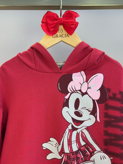 Conjunto Infantil Casaco Capuz e Orelha Minnie e Legging Cranberry - Animê