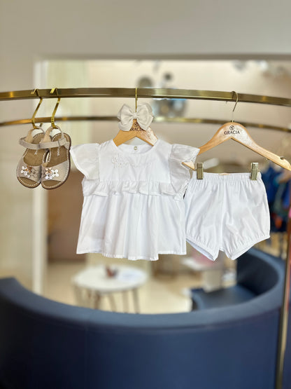Conjunto Bebê Bata com Shorts de Algodão Off White - Charpey
