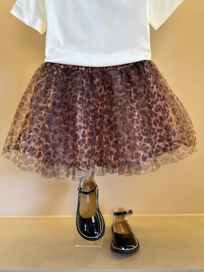 Conjunto Infantil Blusa Minnie & Mickey e Saia Tule Plissada Animal Print - Animê
