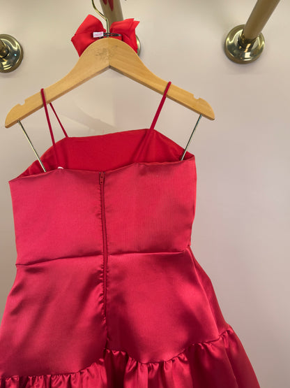 Vestido Infantil Acetinado Saia Babado Vermelho - Petit Cherie