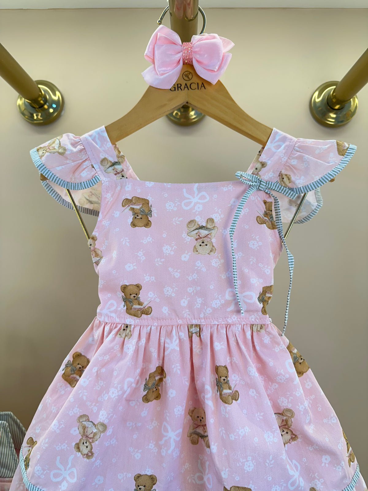 Vestido Infantil Algodão Estampa Ursinhos  Com Babados - Pituchinhus