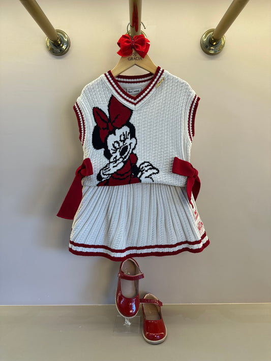 Conjunto Infantil Colete e Saia Tricot Minnie Pérola - Animê