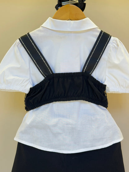 Conjunto Infantil Camisa com Cropped Bordado Flores e Saia-shorts - Gabriela Aquarela