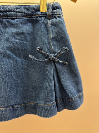 Shorts-Saia Infantil Jeans com Laços - Momi