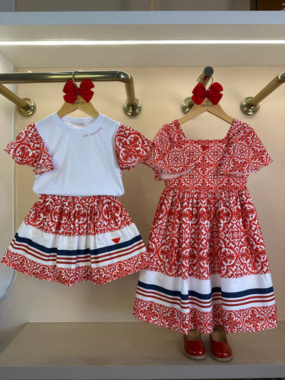 Vestido Infantil Midi Estampa DG Vermelho - Um Mais Um