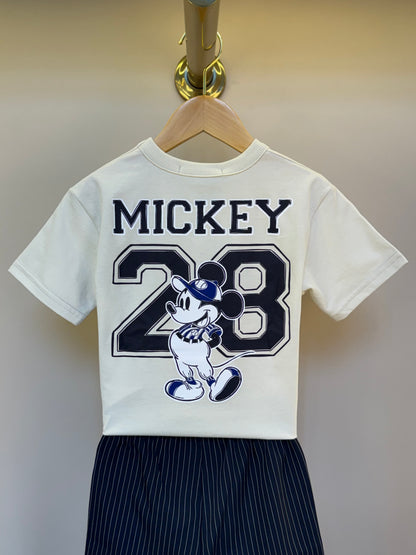 Conjunto Infantil Camiseta Bege Mickey e Bermuda Marinho Listrada - Youccie