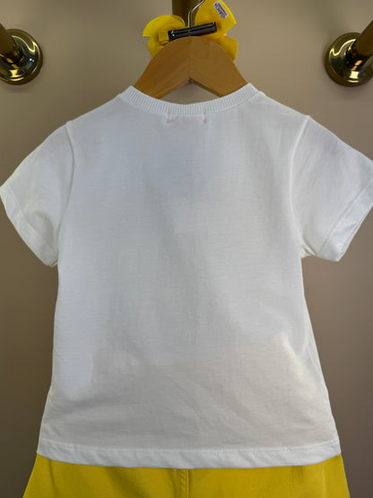 Conjunto Infantil Blusa Estampada Laço Lateral e Shorts Infantil Sarja Com Cinto Butter Cream - Momi
