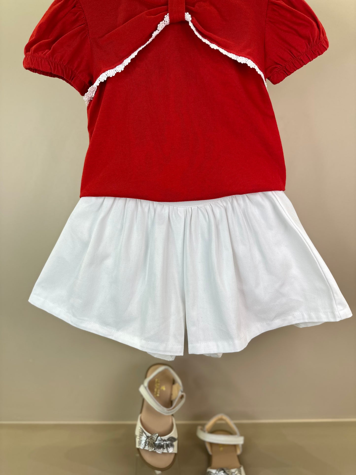 Conjunto Infantil Blusa Algodão Mangas Balonê e Short Evasê Sarja - Beabá