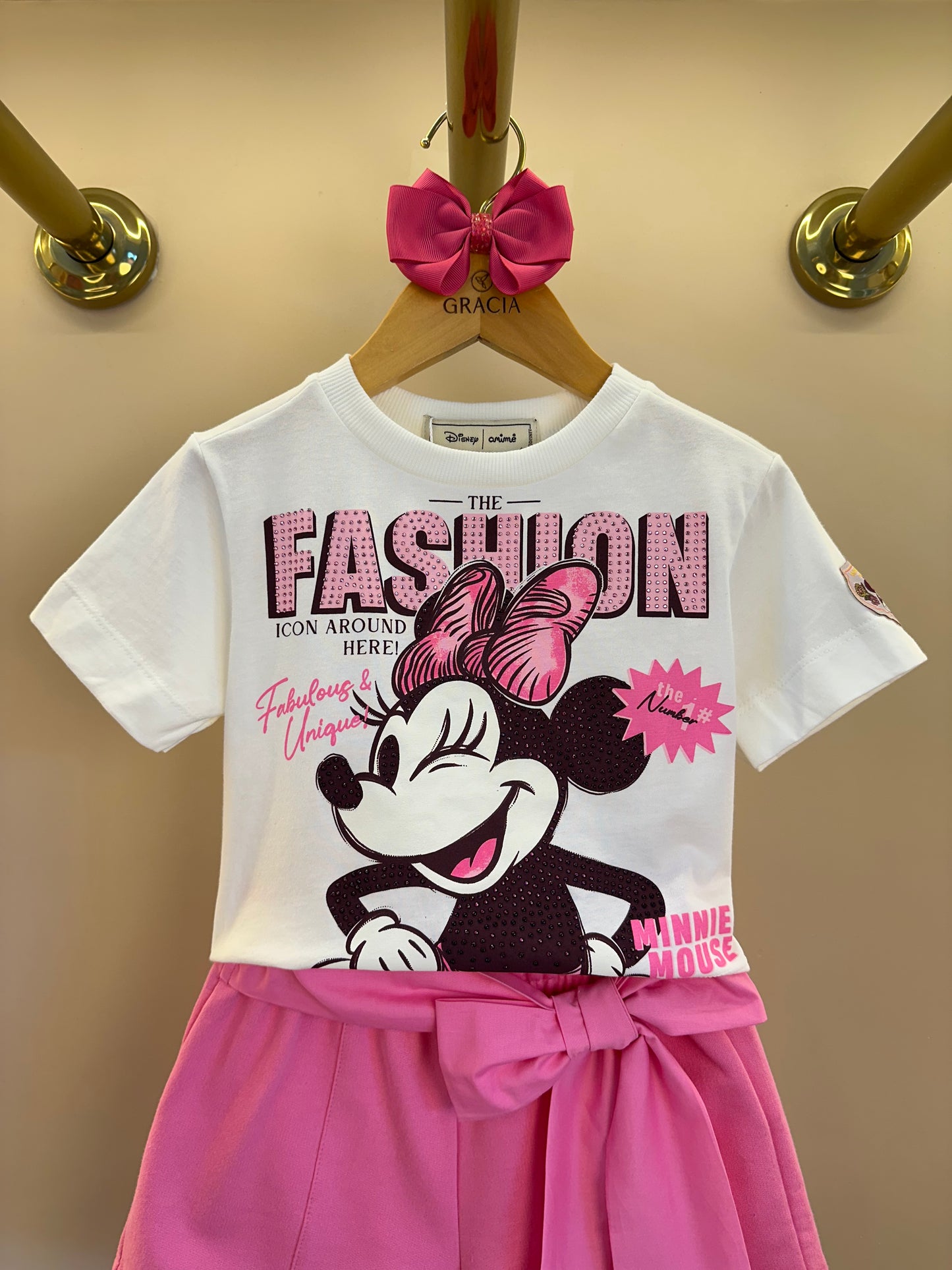 Conjunto Infantil Blusa Minnie e Shorts Laço Rosa Pop - Animê