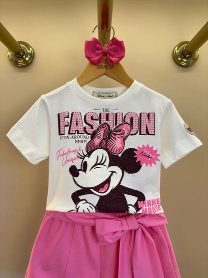 Conjunto Infantil Blusa Minnie e Shorts Laço Rosa Pop - Animê