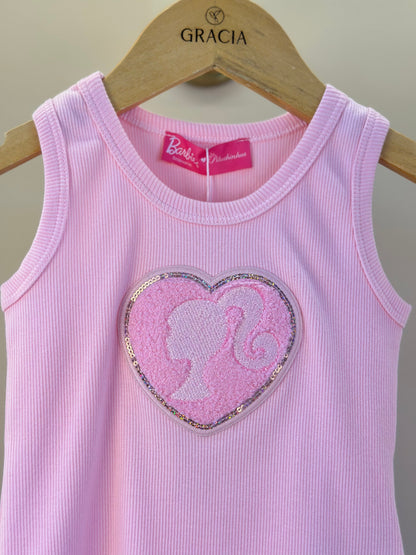 Regata Infantil Patche Coração Barbie Rosa Romântico - Pituchinhus