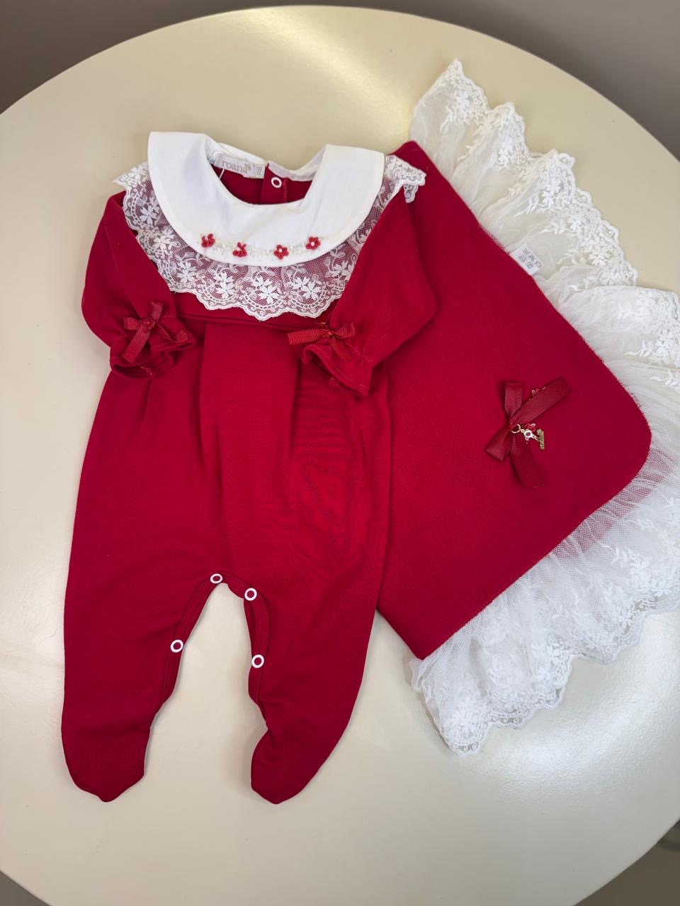 Saída de Maternidade Bebê em Renda Vermelho - Roana