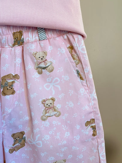 Conjunto Infantil Regata Com Laço de Renda e Calça Pantacourt Algodão Estampa Ursinhos - Pituchinhus