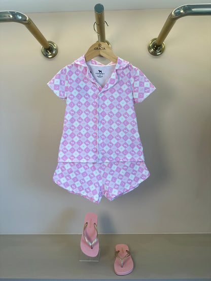 Pijama Infantil Camisa e Shorts Suede Rosa - Charpey
