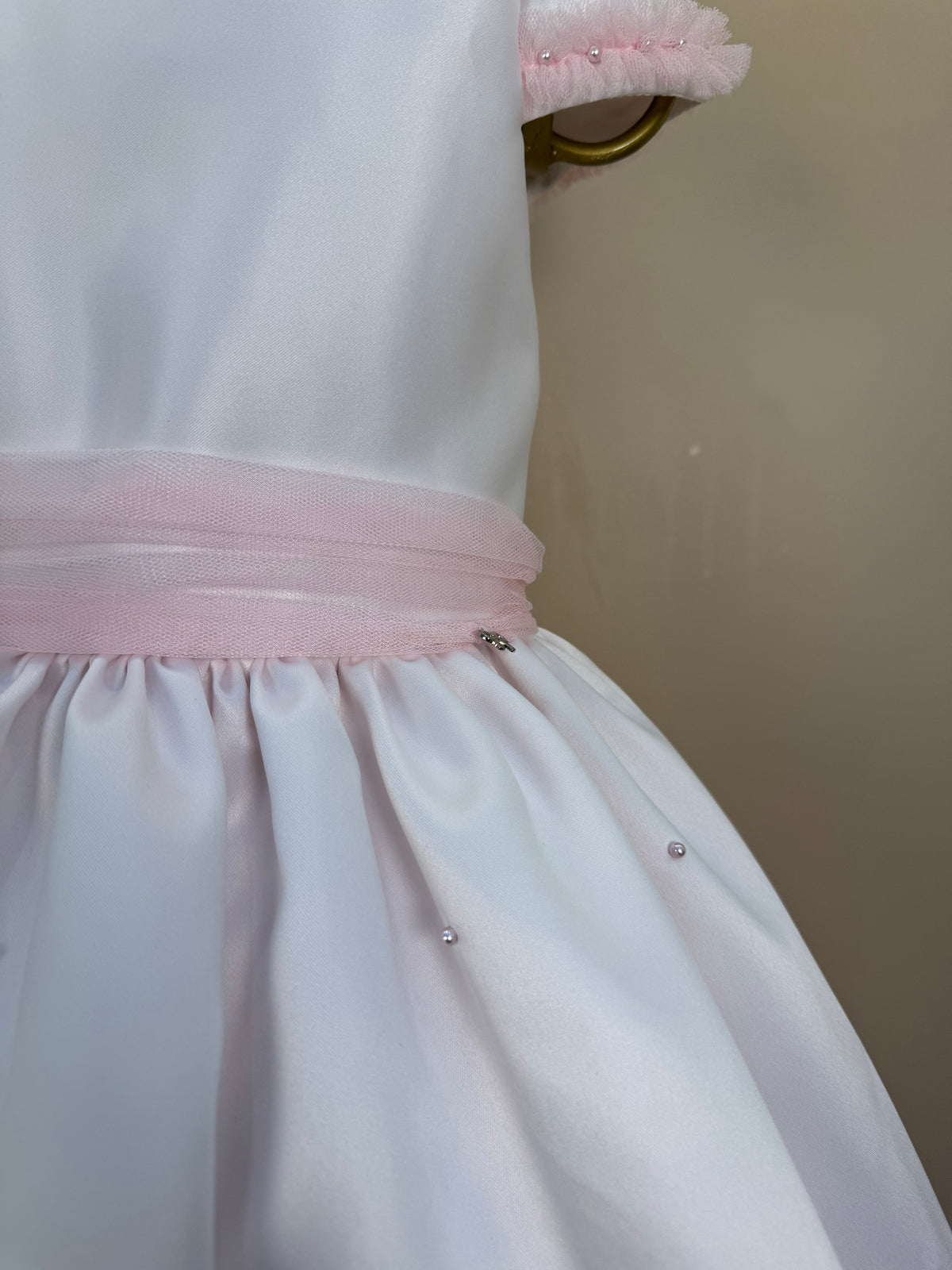 Vestido Infantil Laços e Pérolas Saia Tule Rosa - Petit Cherie