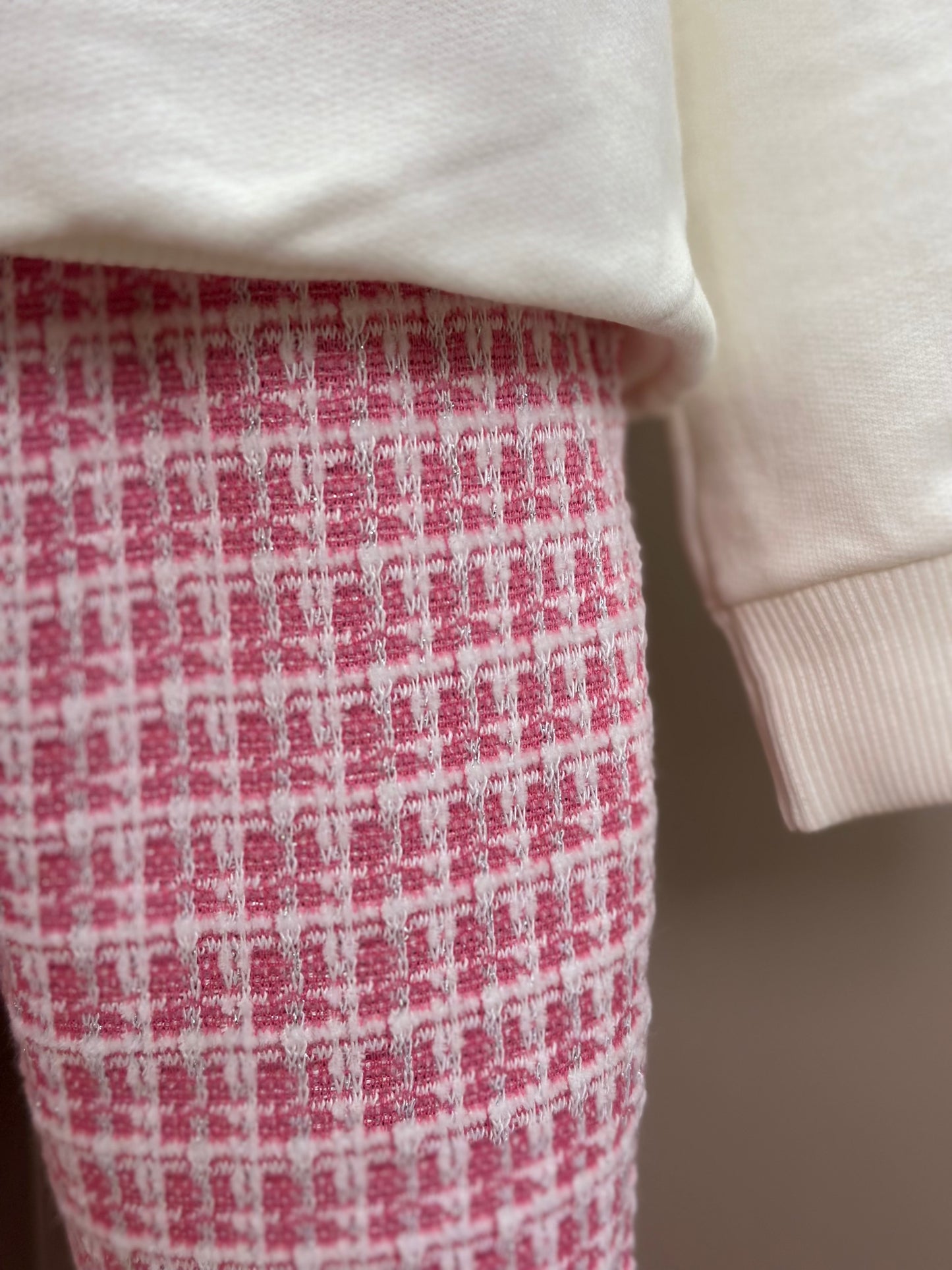 Conjunto Infantil Blusa Ursinha Paris e Legging Malha Tweed Rosa - Momi