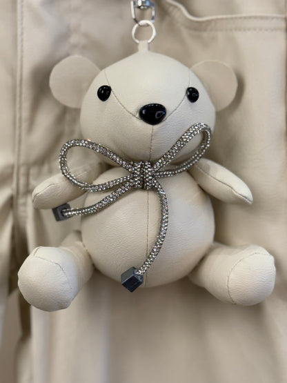 Calça Wide Leg Couro Fake Pingente de Urso  Bege - Luluzinha