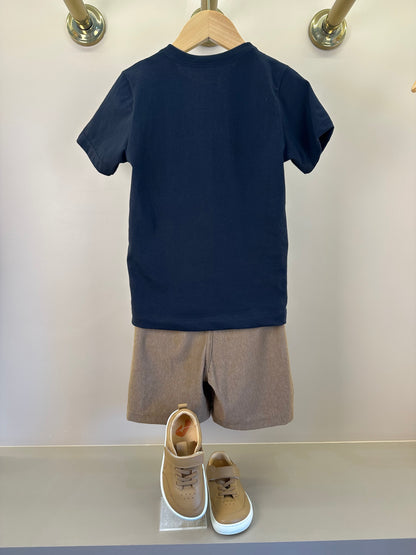 Conjunto Infantil Camiseta Preta JF e Bermuda Marrom - Little Jhonny