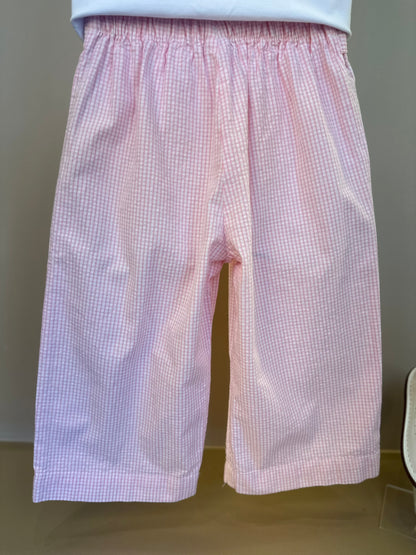 Conjunto Bebê Blusa com Strass e Calça Wide Leg Listrada Rosa- Um Mais Um