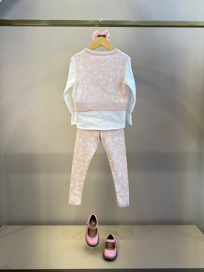Blusa Infantil Tricot Floral Ursinho Algodão Rosa Mel - Pituchinhus