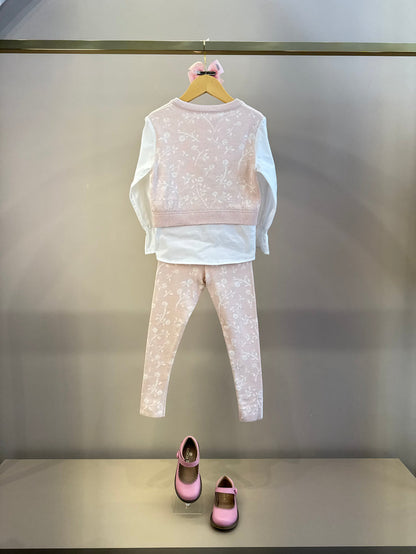 Blusa Infantil Tricot Floral Ursinho Algodão Rosa Mel - Pituchinhus