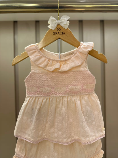 Conjunto Bebê Bata Golinha Bordados e Calcinha - Petit Cherie