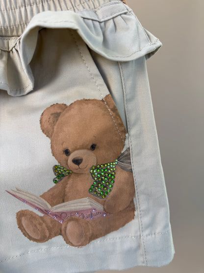 Blusa Infantil Cotton Ursinhas Laços de Cristais e Short Infantil Sarja Babados Ursinhos e Cristais - Pituchinhus