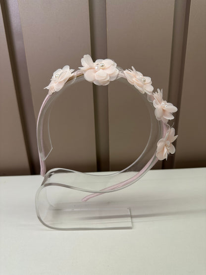 Tiara Infantil Flores 3D Tule Rosa - Petit Cherie