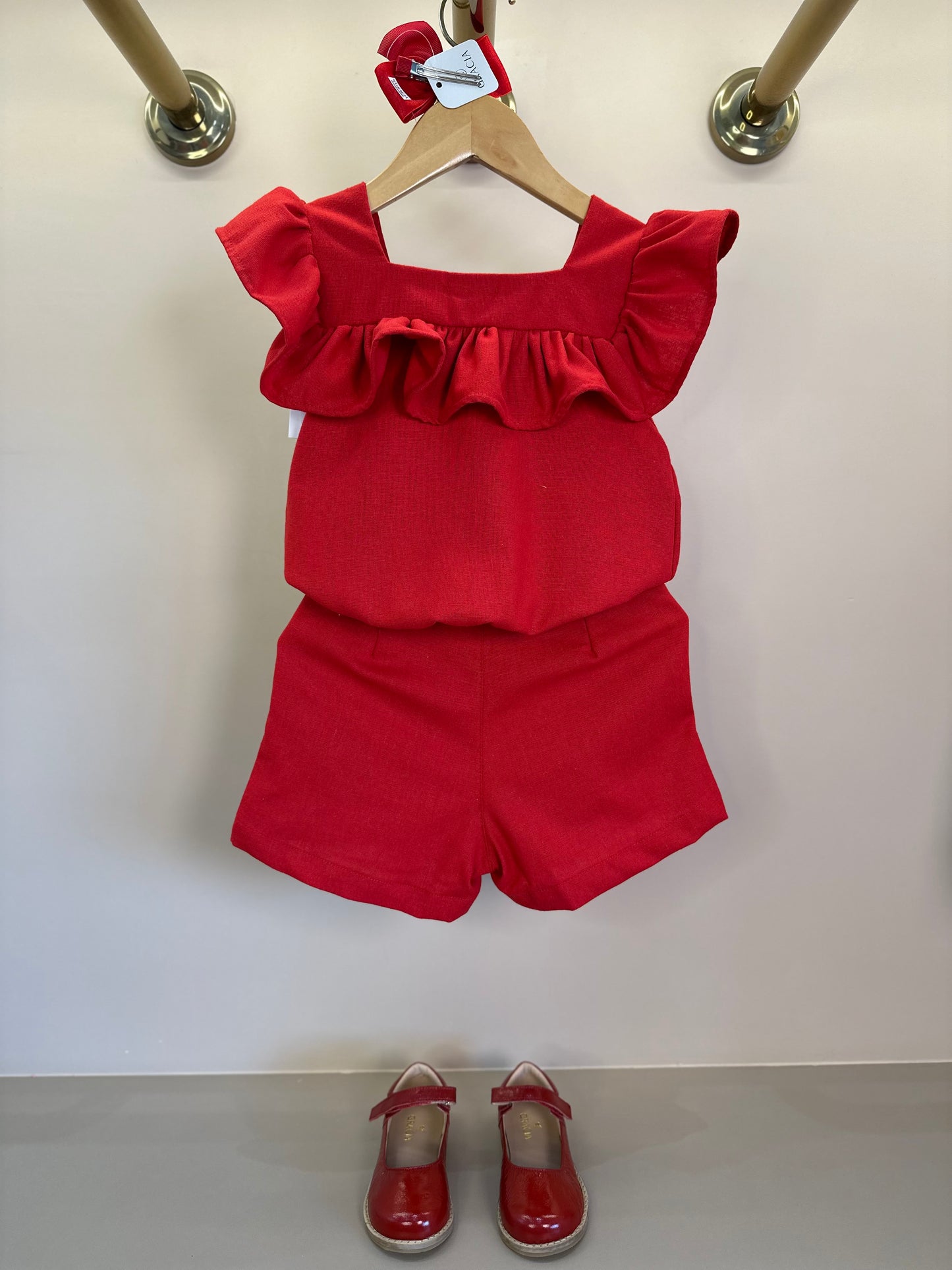 Conjunto Infantil Blusa e Shorts Linho Vermelho - Luluzinha