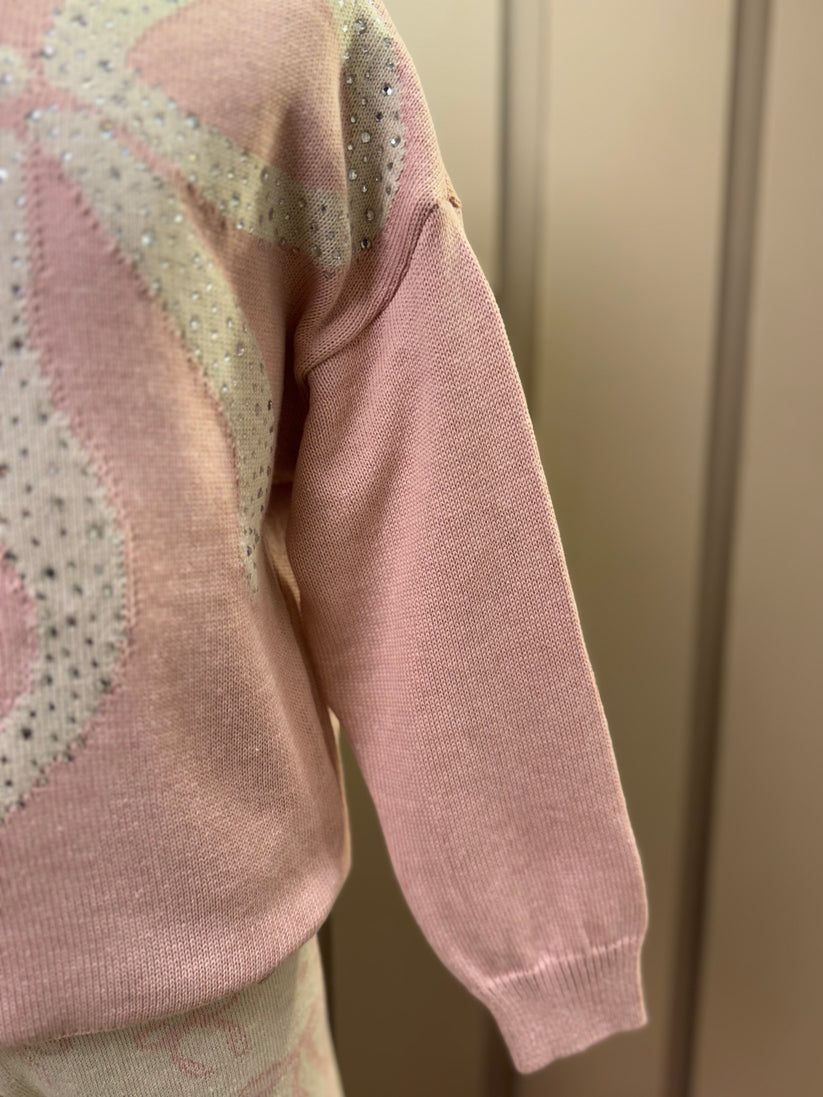 Blusa Infantil Tricot Maxi Laço Cristais Rosa Dolce - Pituchinhus