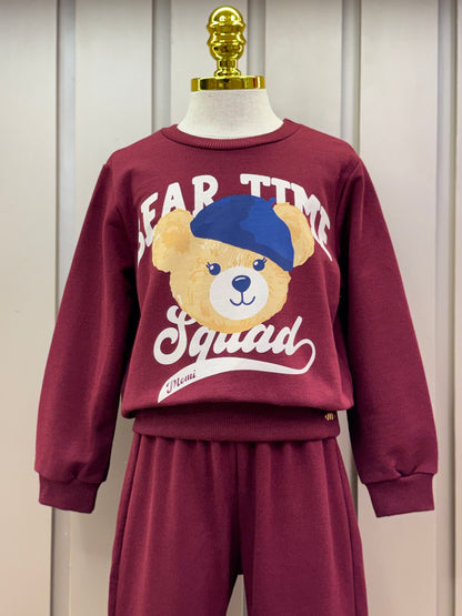 Conjunto Infantil Moletom Casaco Urso e Calça Cramberry - Momi