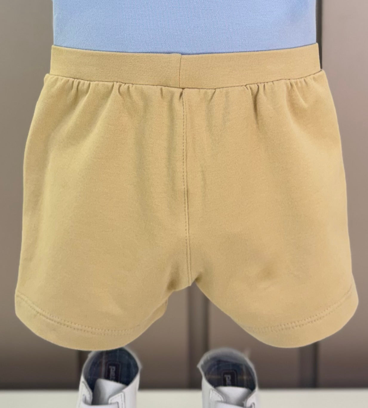 Conjunto Bebê Polo-Body Piquet Algodão ML Azul e Bermuda Moletom Algodão Bege - Dame