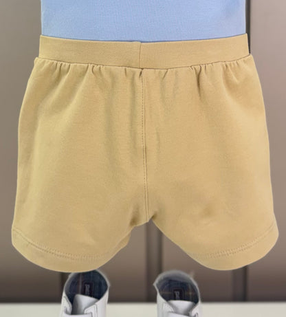 Conjunto Bebê Polo-Body Piquet Algodão ML Azul e Bermuda Moletom Algodão Bege - Dame