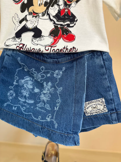 Conjunto Infantil Blusa Sailing e Shorts-saia Jeans Mickey & Minnie - Animê