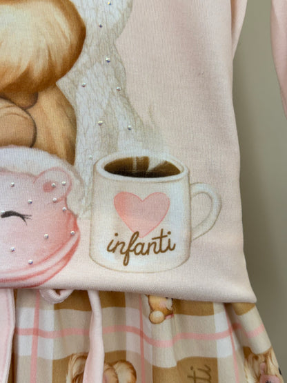 Pijama Infantil Blusa ML Ursinha de Máscara e Calça Estampada Rosa Claro - Infanti
