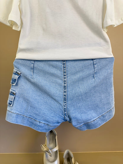 Conjunto Infantil Blusa Minnie e Daisy Limão e Shorts Saia Jeans