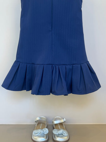 Vestido Infantil Trapézio Alfaiataria Risca de Giz Marinho - Luluzinha