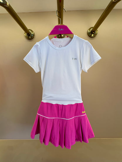 Conjunto Infantil Blusa Maria Dry Branca  e Saia Fernanda Dry Badminton Rosa - Siri Sport