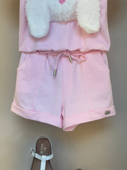 Conjunto Infantil Moletinho Comfy Blusa e Short Coelho 3D Rosa - Gabriela Aquarela