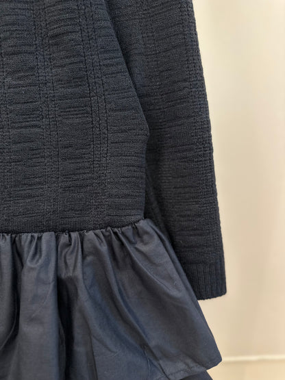 Vestido Teen Manga Longa Tricot Babados Preto - Two In