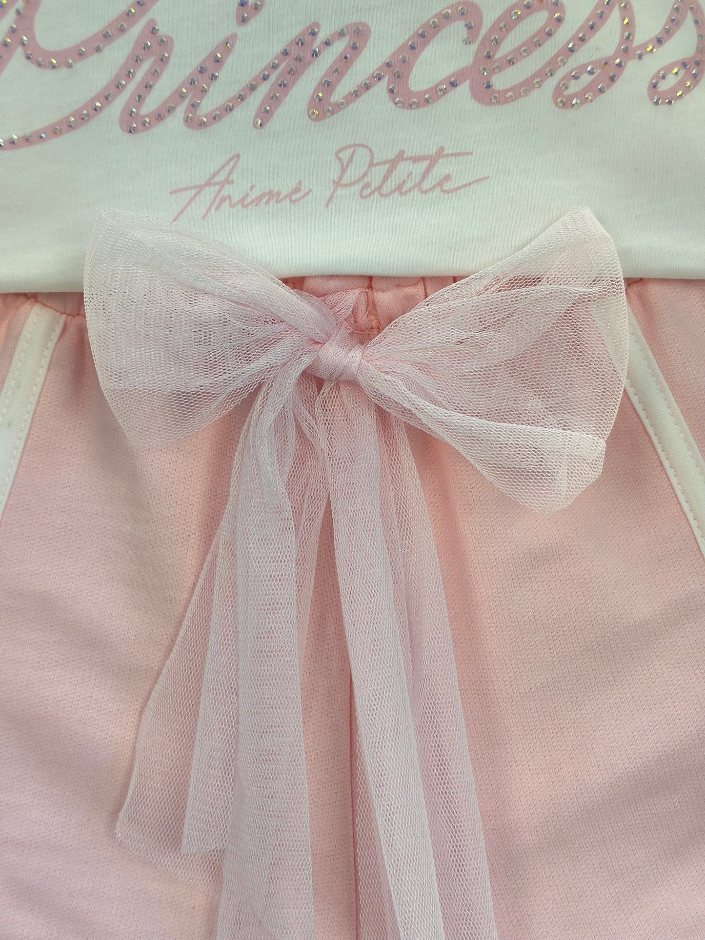 Conjunto Infantil Blusa Perolada Ballet Core Shorts e Laço Rosa - Animê Petite