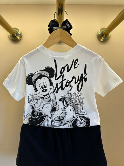 Conjunto Infantil Blusa Minnie Buquê & Mickey Pérola e Shorts Conceito Tweed Preto - Animê